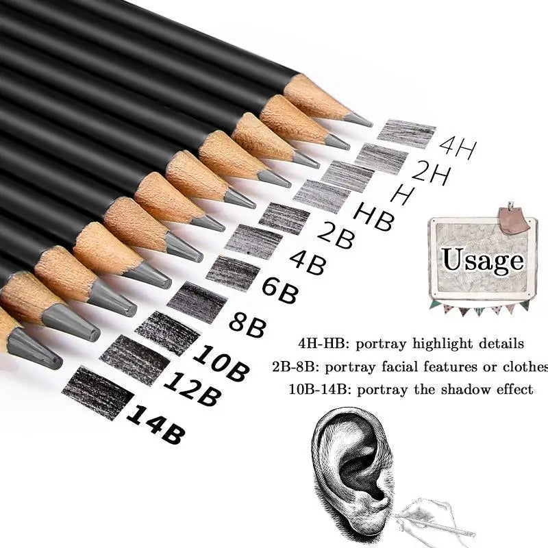 4H Professional Drawing Pencils Set Stationery Art Supplies
