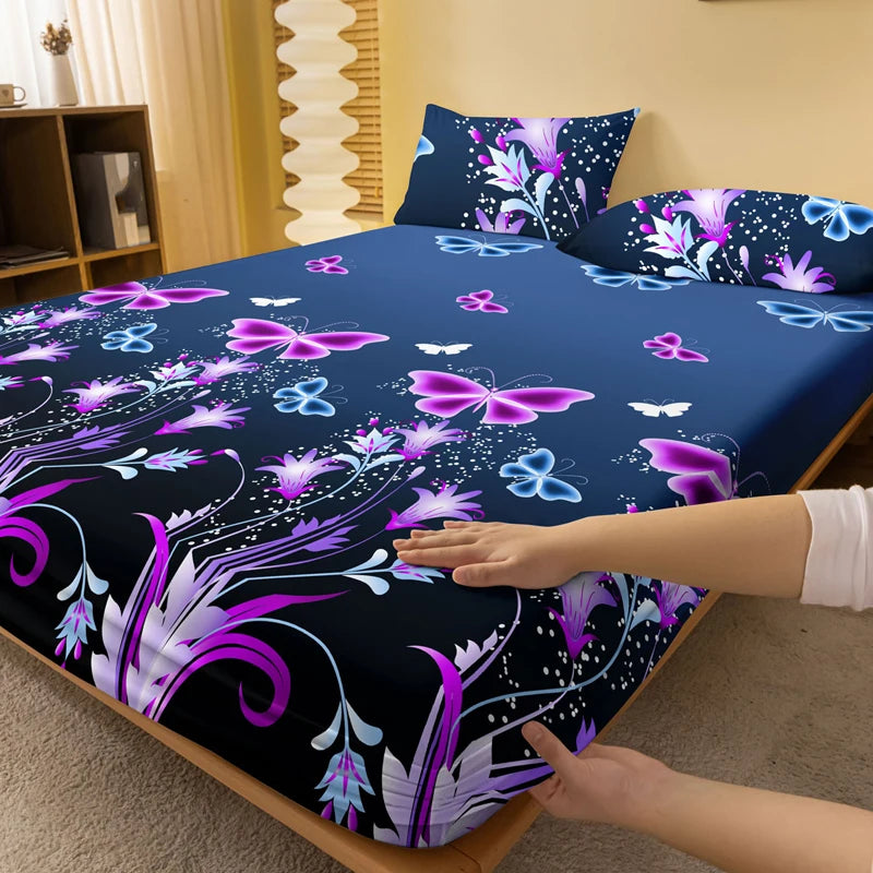 Plant Printed Bed Sheet Simple Bedding Set for Men and Women 