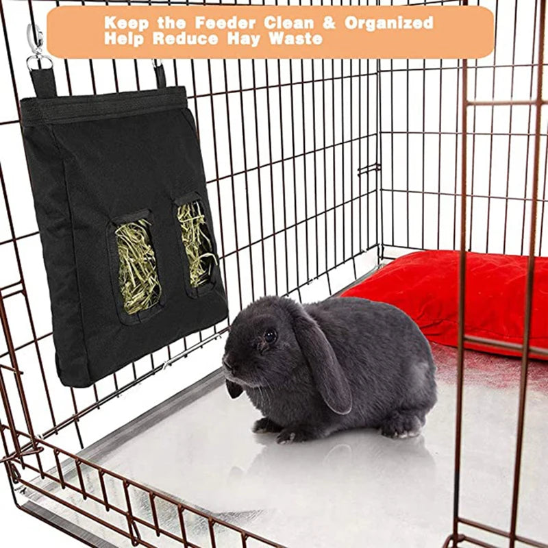 4Pcs Guinea Pig Hay Feeder Bag, 2 Holes Capacity Hay Holder, 600D Oxford Fabric Hay Bag for Rabbit Chinchilla Hamsters Small Pet