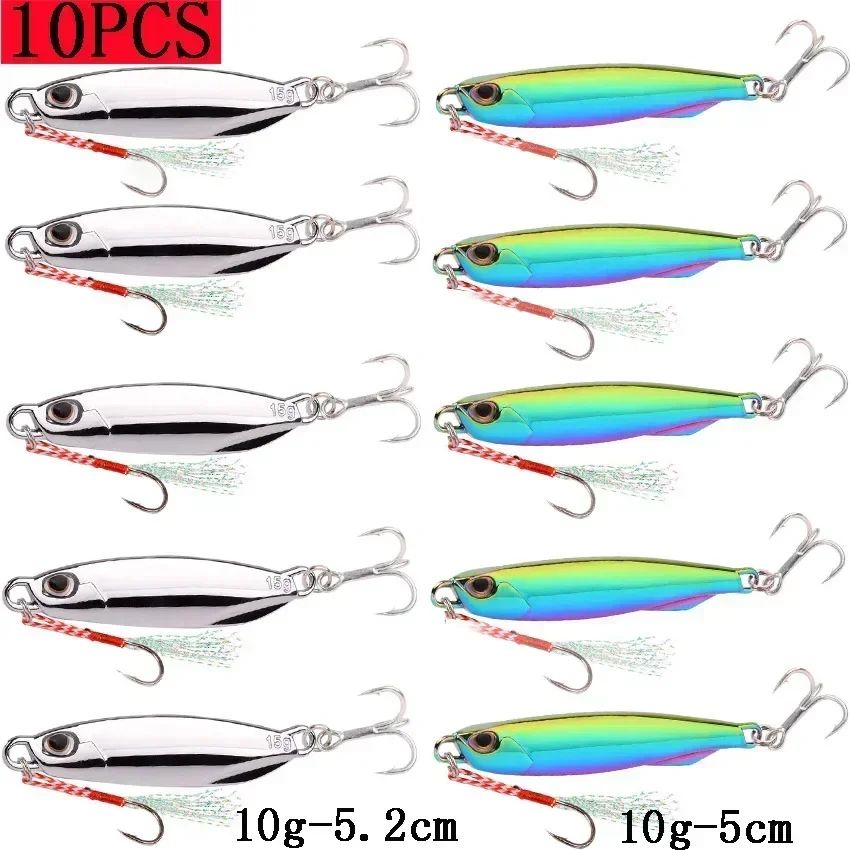 Juego de Señuelos de Pesca, 10 Uds., plantillas de 20G, 30G, 40G, Jigbait, señuelo de Pesca chapado en plata, señuelos fundidos en la orilla, cebo de Metal, señuelo de Pesca Artificial