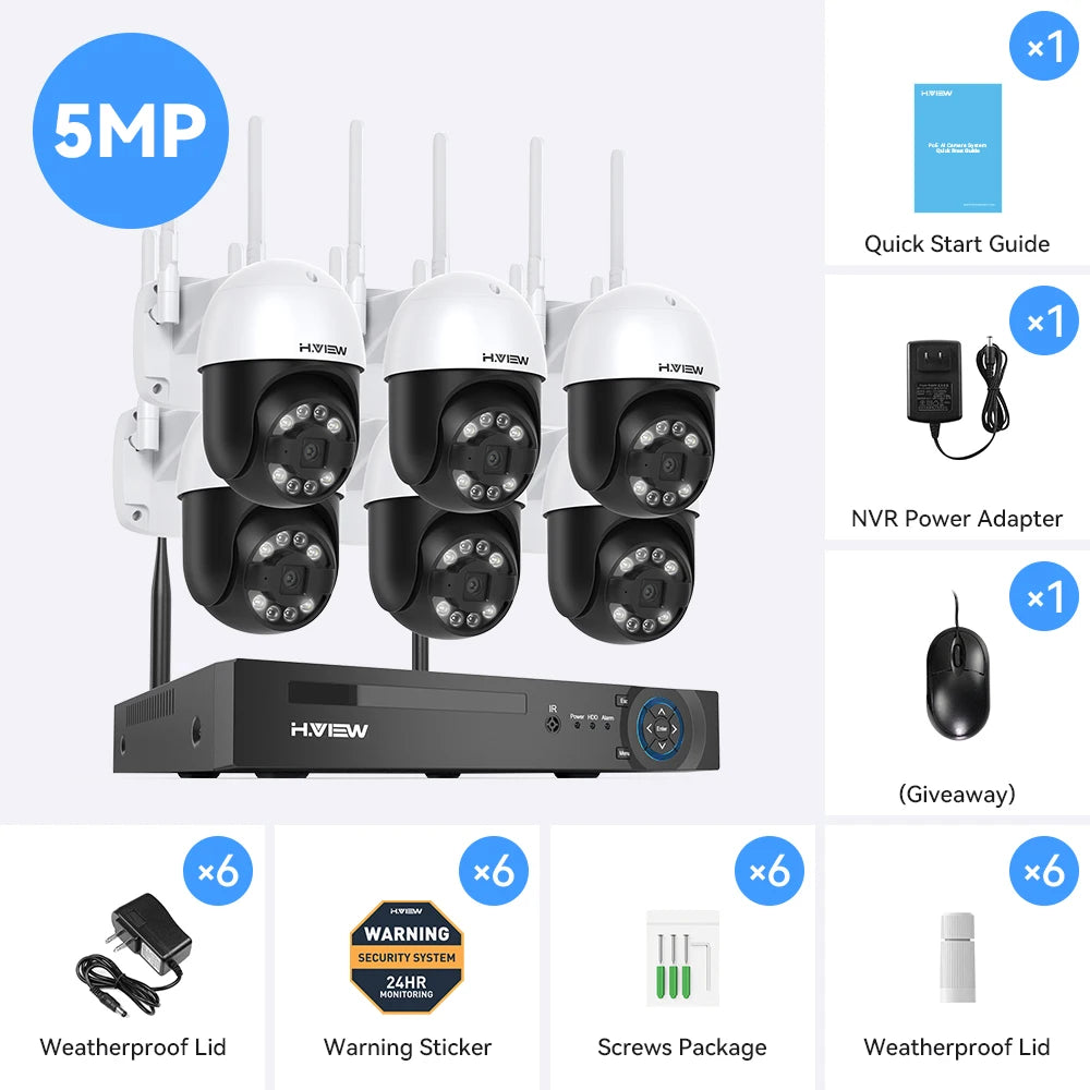 H.view-cámara de seguridad inalámbrica con Wifi, Kit de videovigilancia NVR para interior y exterior, Audio bidireccional, 8 canales, 5MP, Xmeye