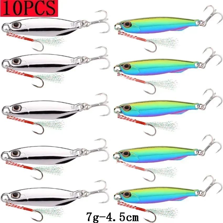 Juego de Señuelos de Pesca, 10 Uds., plantillas de 20G, 30G, 40G, Jigbait, señuelo de Pesca chapado en plata, señuelos fundidos en la orilla, cebo de Metal, señuelo de Pesca Artificial
