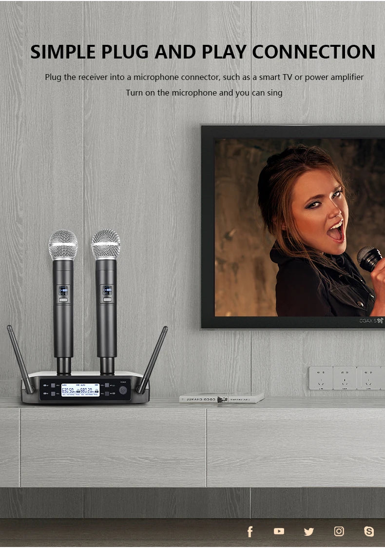 Handheld Wireless Microphone Dual Channels High Frequency Dynamic Microphone 