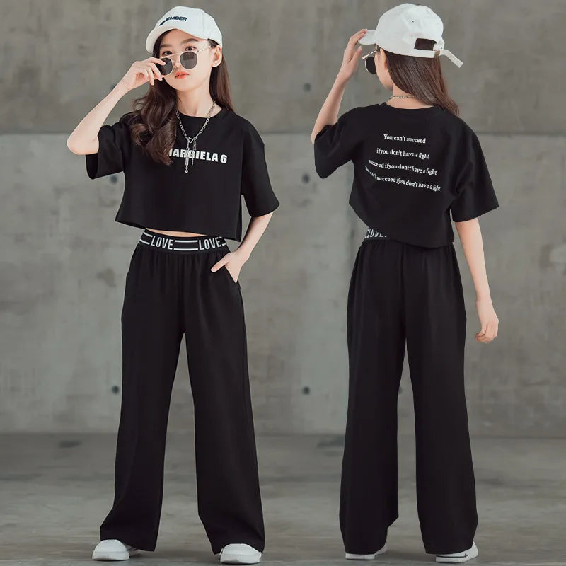 Teenage Girls Summer Clothing Sets Letter Tops and Pant 