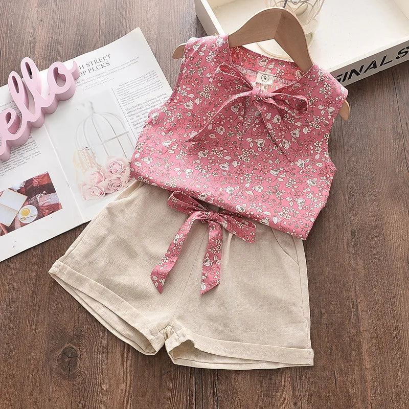 Girls Kids Casual Sleeveless Chiffon Blouse Shorts Outfits Outfits