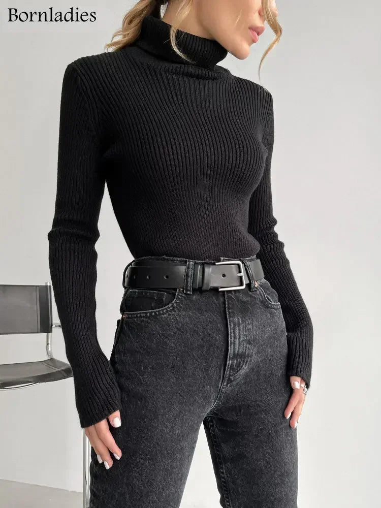 Bornladies Women Turtleneck Basic Sweaters Slim Tops Sweater 