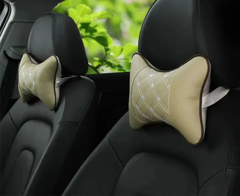 Almohadas universales de cuero Pu para el cuello del coche, reposacabezas para aliviar el dolor de cabeza, relleno de fibra, paquete de 1 piezas