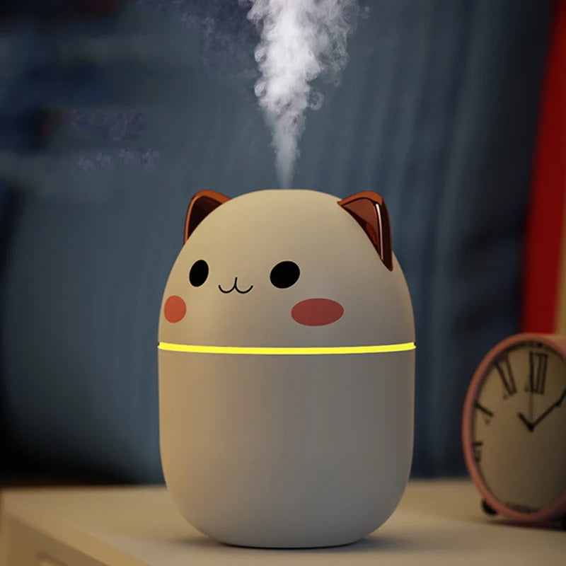 Humidificador de aire portátil, difusor de Aroma Kawaii con luz nocturna, vapor