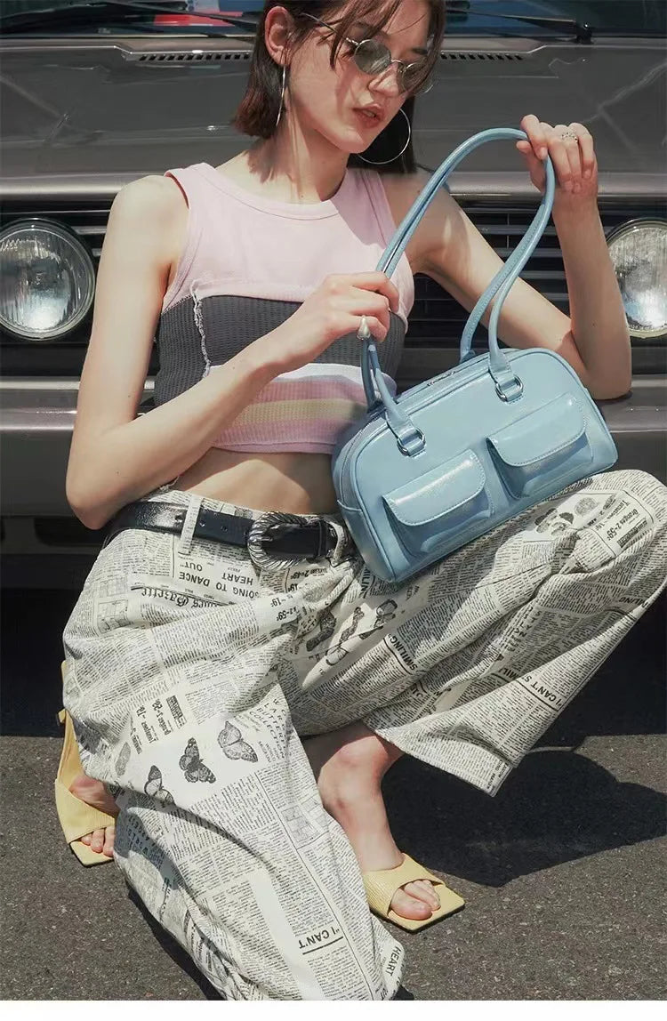 XOUHAM-Bolso Retro rojo para mujer, PU con múltiples bolsillos Cartera de cuero, de diseñador de lujo, para hombro y axilas