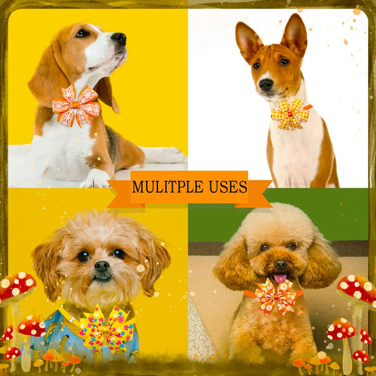 60 Pcs New Thanksgiving Day Pet Dog Cat Puppy Bows Dog Adjustable Decorate Yellow