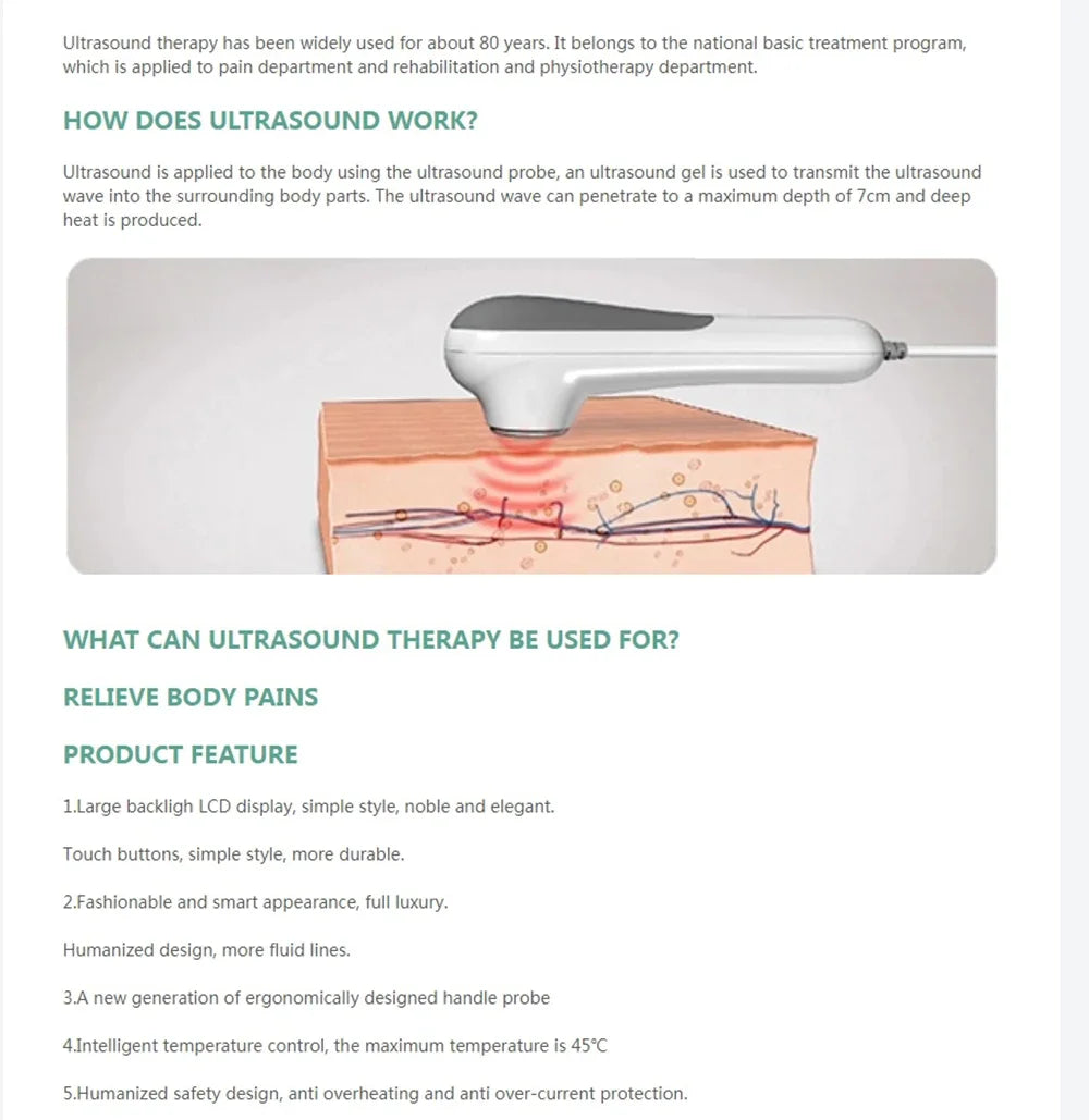 Máquina de terapia ultrasónica para alivio del dolor, masaje de articulaciones