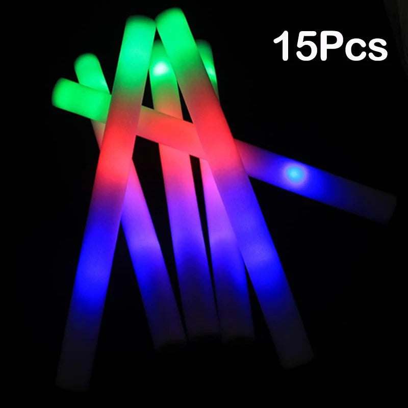 15/30pcs LED Glow Sticks Colorful RGB Glow Foam Stick 