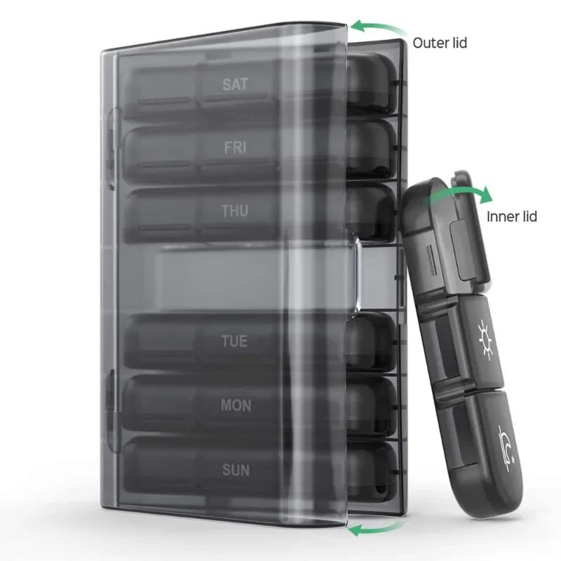 7 Days Pill Box 21/14 Grids 3 Times Portable Travel Pill Case Organizer 