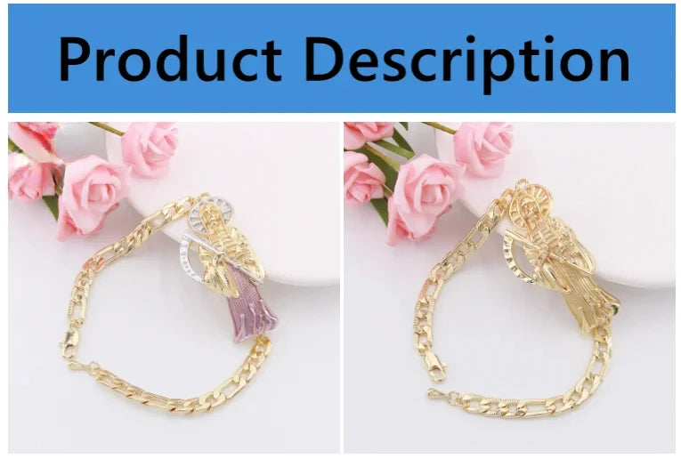 Pulsera de la suerte para hombre, joyería de Oro Laminado, pulsera religiosa de