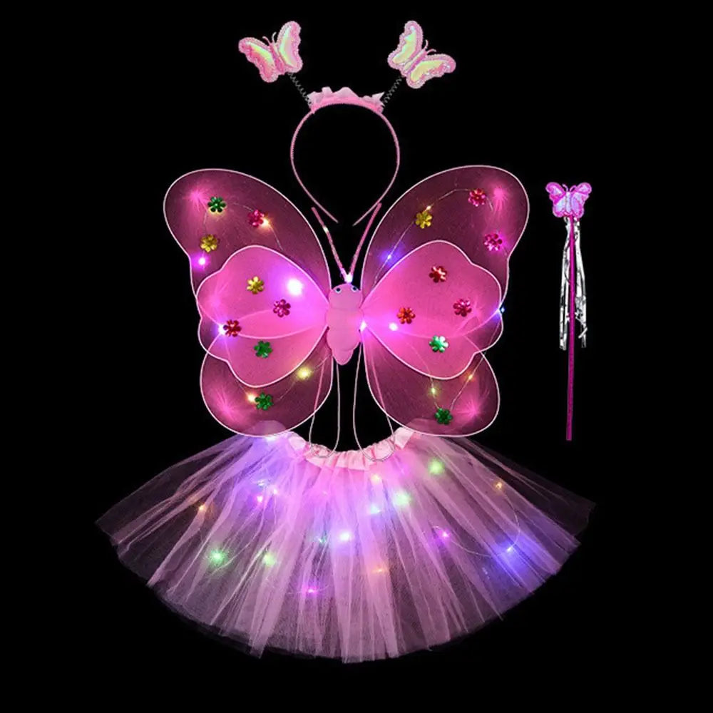 Kids Girls LED Costume Accessories Angel Skirts Luminous Wings 