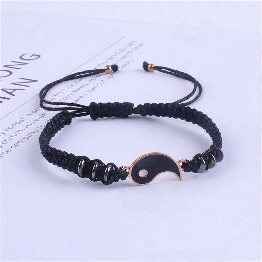 Best Friend Bracelets for 2 Matching Adjustable Cord Bracelets, Yin Yang, 