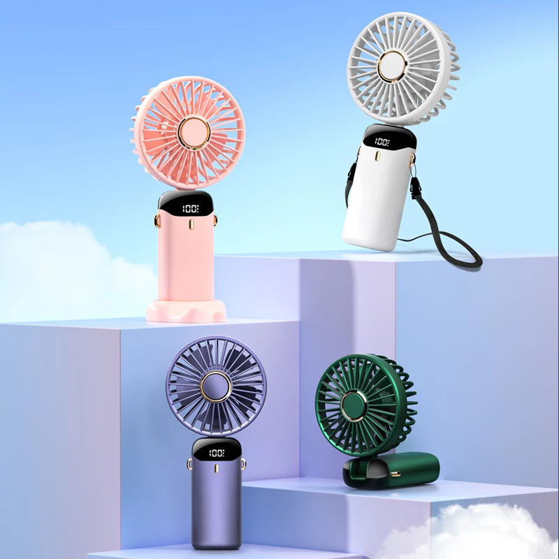 Mini USB Handheld Fan Portable Folding Neck Hanging Fan 