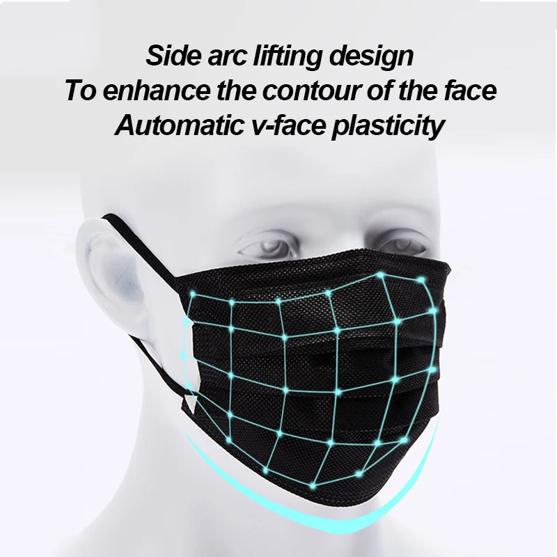 Certified Surgical Mask for Adults, Black, Pack of 10 