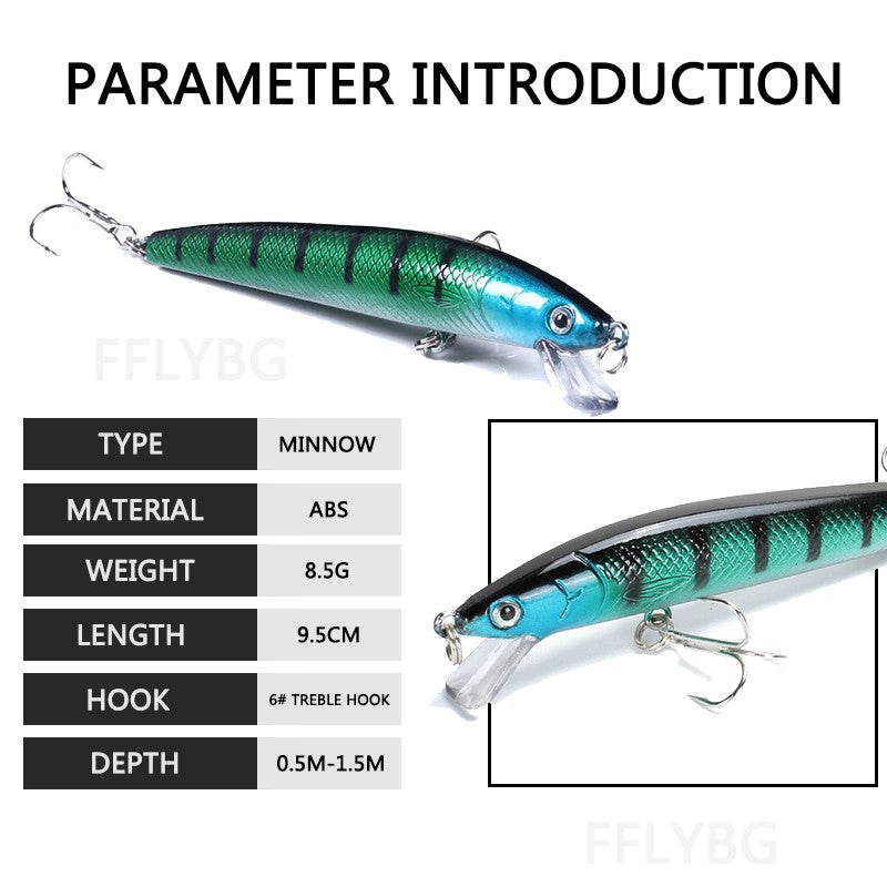 Señuelos de Pesca de pececillos, cebo duro flotante de 95mm y 7g, cebo Artifici
