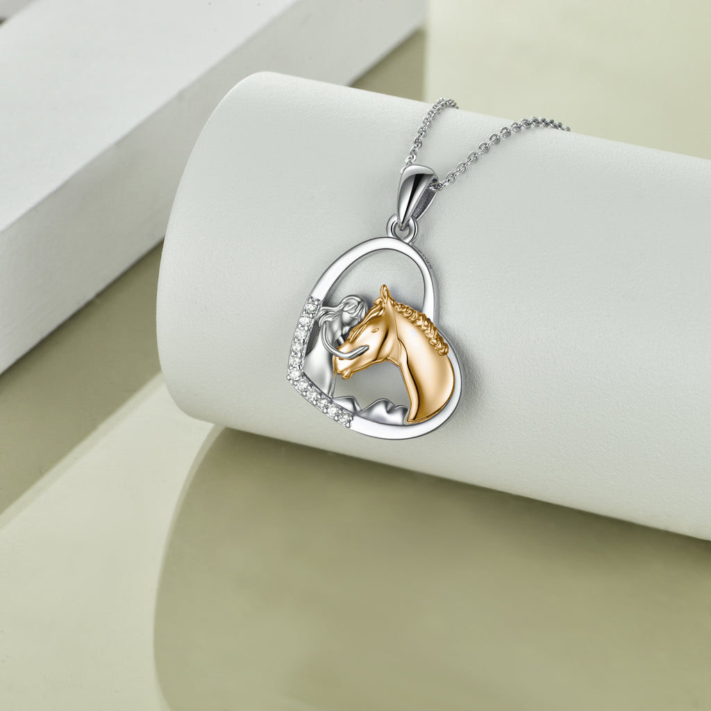 Collar con colgante de corazón de caballo de plata de ley para mujeres y niñas