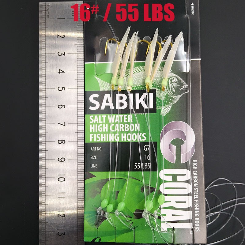 Lunker Sabiki-señuelo intermitente, anzuelo de aparejo, cebo suave, lombriz luminosa, caballa oscura, pesca, pargo, muleta de cabeza plana, tiburón