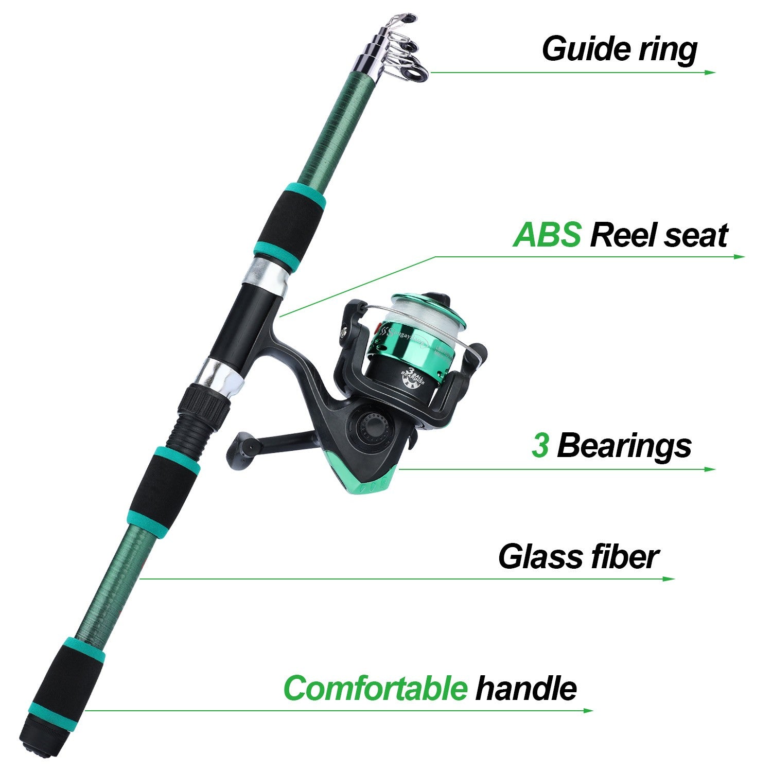 Sougayilang caña de pescar giratoria y carrete Combo1.8M caña telescópica con 5,2: 1 3BB carrete de pesca arrastre máximo 5kg Kit de pesca completo