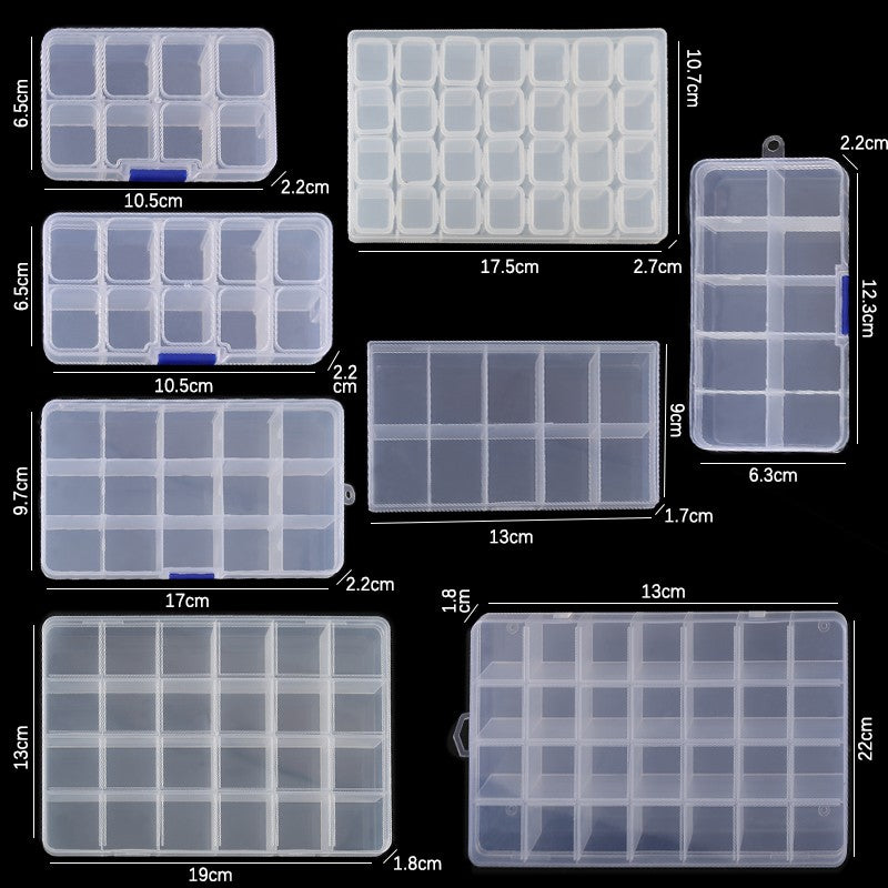 Caja de joyería de plástico, organizador con ranura de 10/15/24 compartimentos, contenedor de cuentas de almacenamiento, caja de almacenamiento de joyería ajustable, caja rectangular