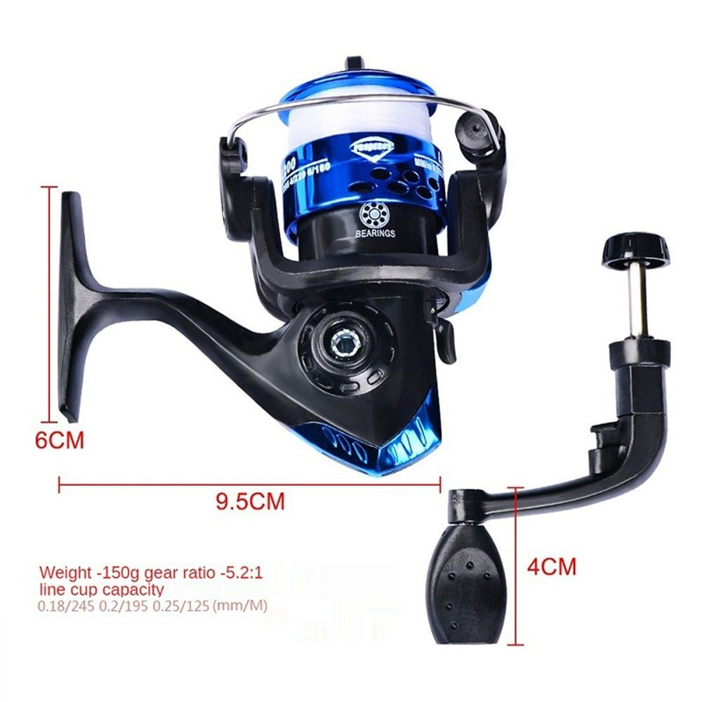 Ruedas de arrastre portátiles, carrete de pesca ultraligero, relación de engranaje 5,2: 1, carrete giratorio con sedal de pesca de 60m, suministros de pesca