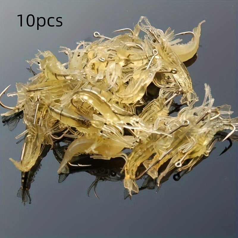Señuelos de camarones Goture, Señuelos de pesca de camarones suaves para agua dulce y salada, juego de cebo luminoso para camarones con cuentas de gancho afiladas, 5/10/20 piezas