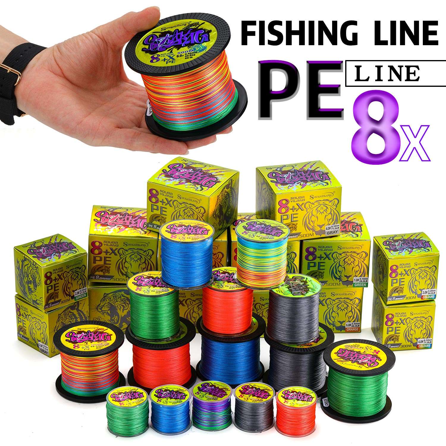 Sougayilang 100M 300M 500M X8 hilo de pescar trenzado 0,12-0,40mm hilo de pescar de carpa multifilamento multifunción para 22-88LB