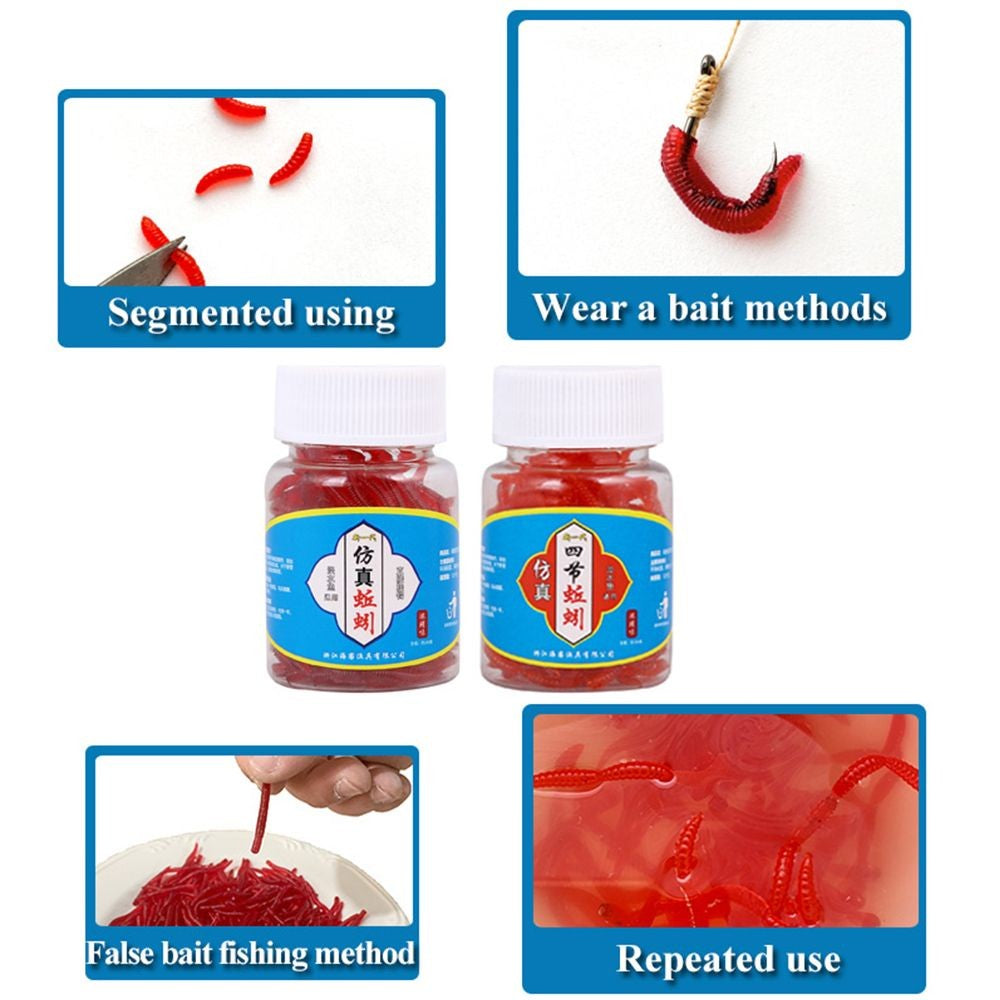 100 uds/botella aparejos realistas señuelo suave lubina dorada gusano de sangre