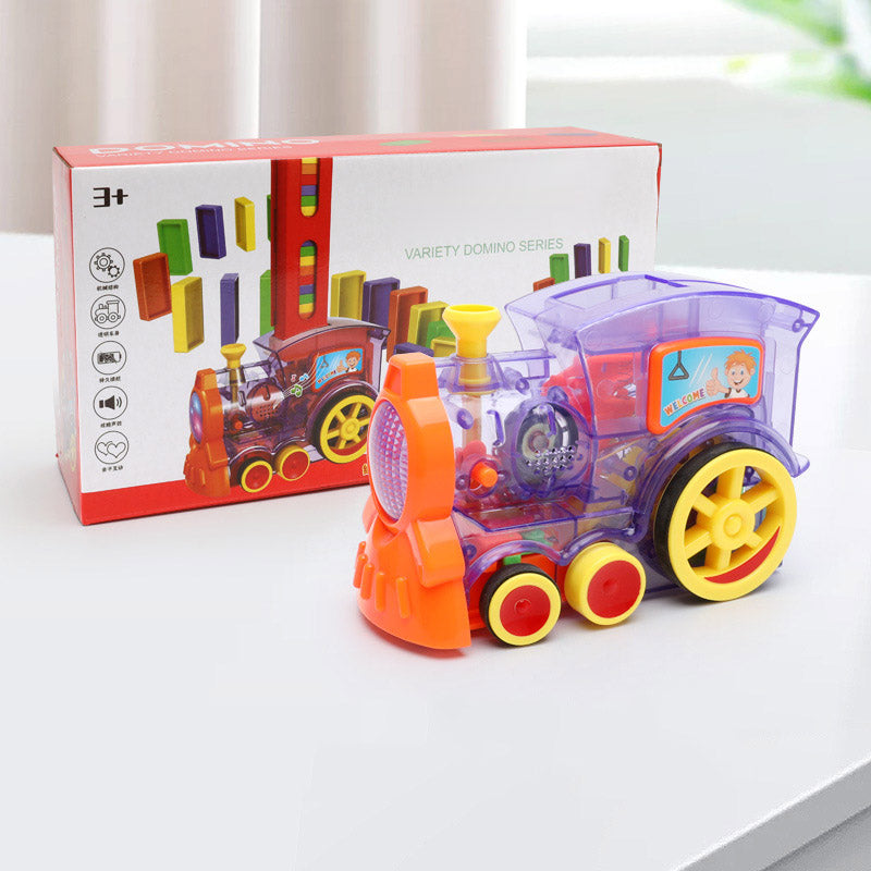 Tren de dominó, juguetes para niños, rompecabezas de autos, bloques de construcción eléctricos con licencia de liberación automática, tren de juguete