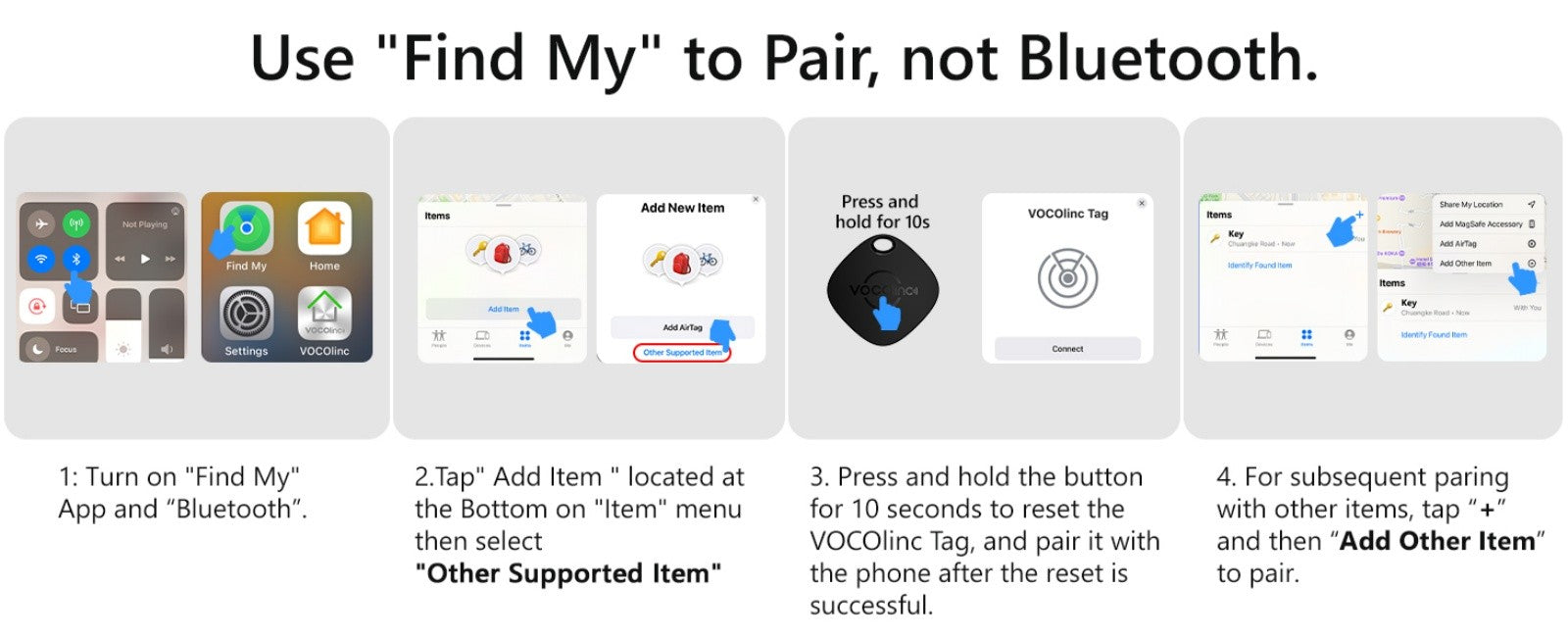 4 Uds VOCOlinc Mini etiqueta inteligente billetera para coche buscador de llaves encontrar mi aplicación (solo iOS) rastreador Bluetooth antipérdida