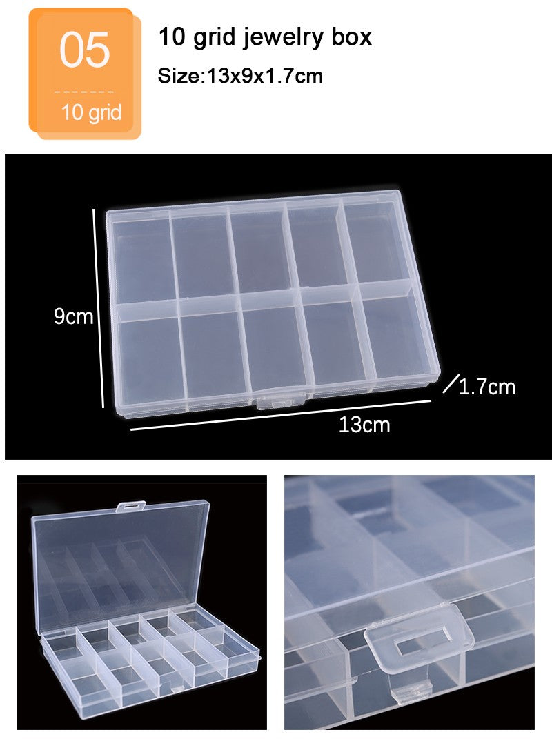 Caja de joyería de plástico, organizador con ranura de 10/15/24 compartimentos, contenedor de cuentas de almacenamiento, caja de almacenamiento de joyería ajustable, caja rectangular