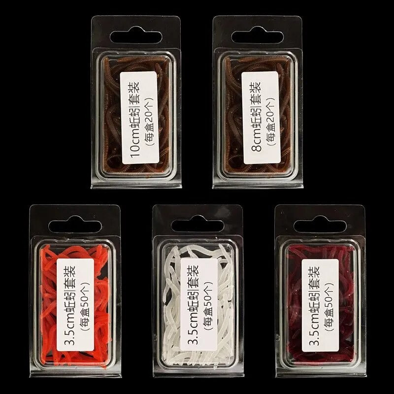 BURLE-Señuelos blandos rojos con olor a pescado realista, simulación de lombriz de tierra, gusanos rojos, señuelos de pesca artificiales