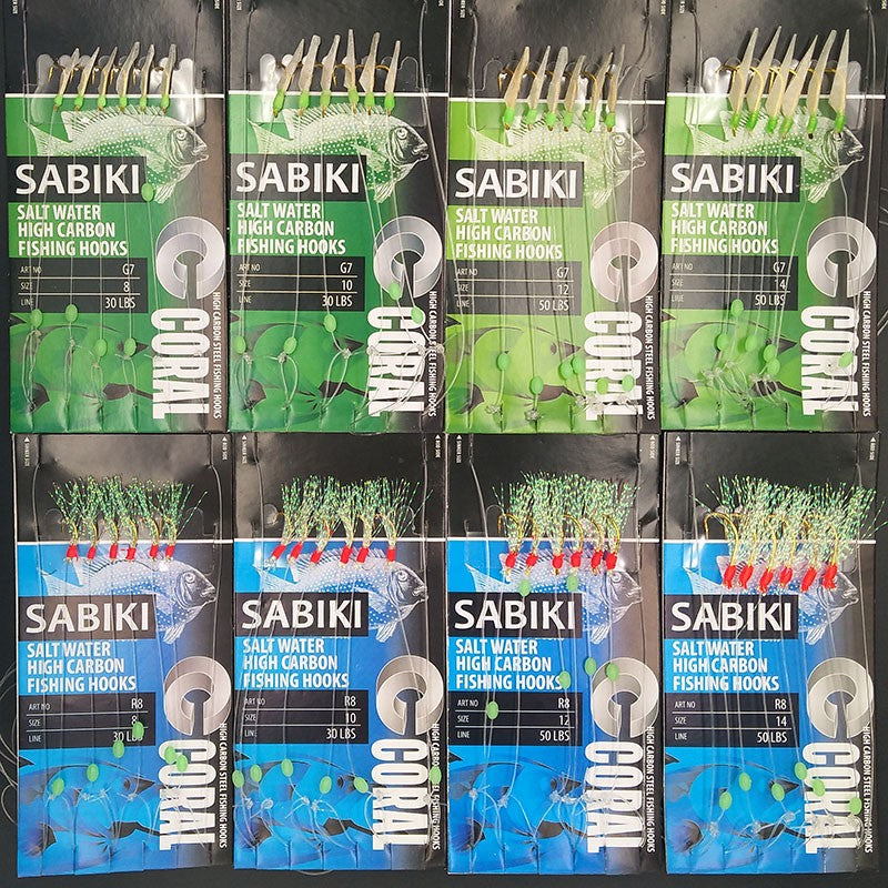 Lunker Sabiki-señuelo intermitente, anzuelo de aparejo, cebo suave, lombriz luminosa, caballa oscura, pesca, pargo, muleta de cabeza plana, tiburón