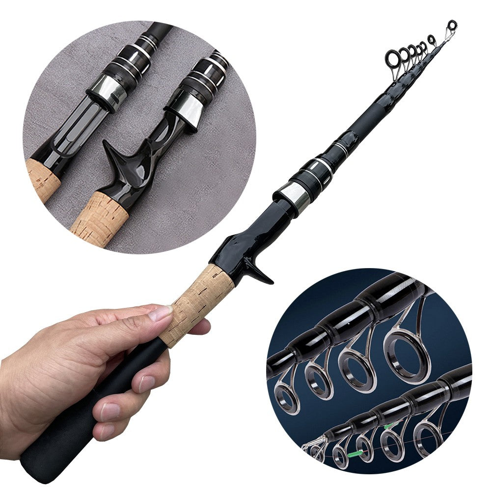 Caña de pescar con señuelo Baitcasting, telescópica giratoria, mango de madera de 8g-25g, aparejos de pesca de fundición de carbono, peso ligero profesional
