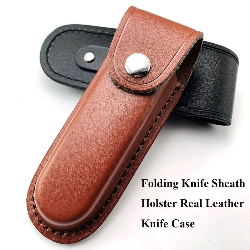 Funda para cuchillo plegable marrón, herramienta para linterna, cinturón, estuche protector, Funda de cuero, bolsillo, caza, campamento, equipo de transporte al aire libre