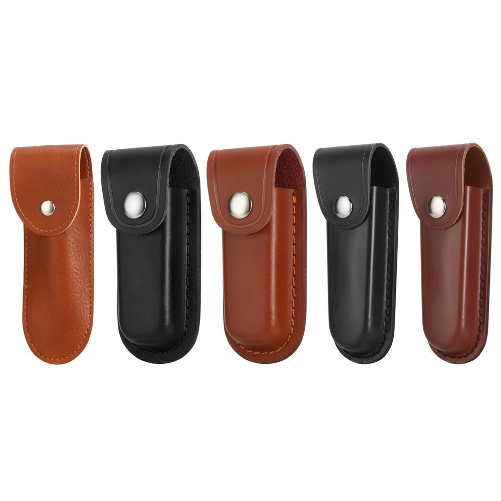 Funda para cuchillo plegable marrón, herramienta para linterna, cinturón, estuche protector, Funda de cuero, bolsillo, caza, campamento, equipo de transporte al aire libre