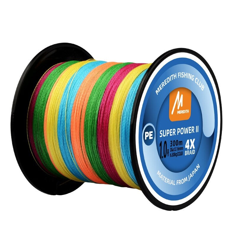 MEREDITH-línea de pesca trenzada de PE, 4 hebras, 300M, 15-80lb, sedal de pesca suave multifilamento para señuelo de pesca