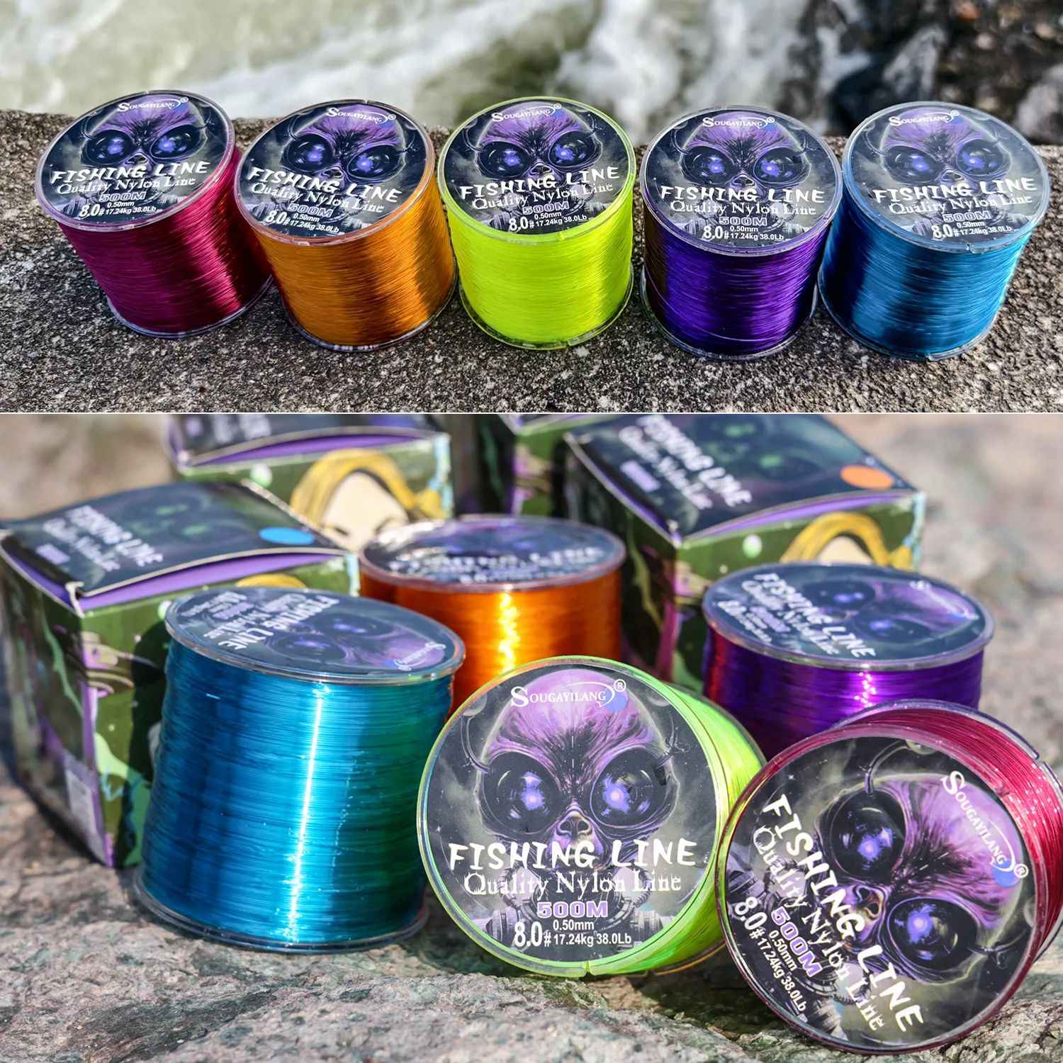 Línea de pesca de nailon Sougayilang, 100m, 500m, línea monofilamento japonesa súper fuerte, arrastre máximo 7-38LB, línea de carpa de agua dulce y salada