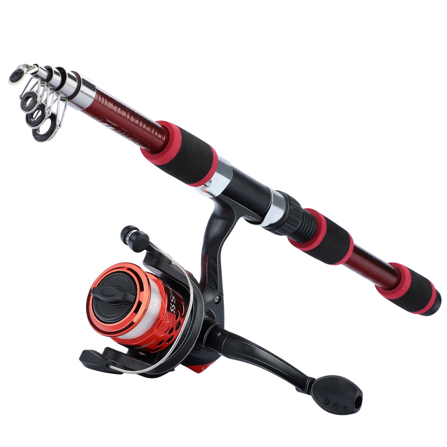 Sougayilang caña de pescar giratoria y carrete Combo1.8M caña telescópica con 5,2: 1 3BB carrete de pesca arrastre máximo 5kg Kit de pesca completo