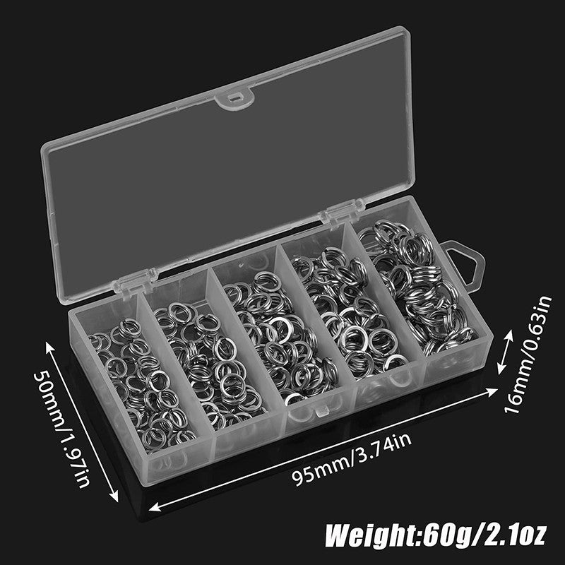 Anillos divididos de acero inoxidable para pesca, 5 tamaños, alta resistencia, gran fuerza de tracción, conector de señuelo de pesca, 200/250 Uds.