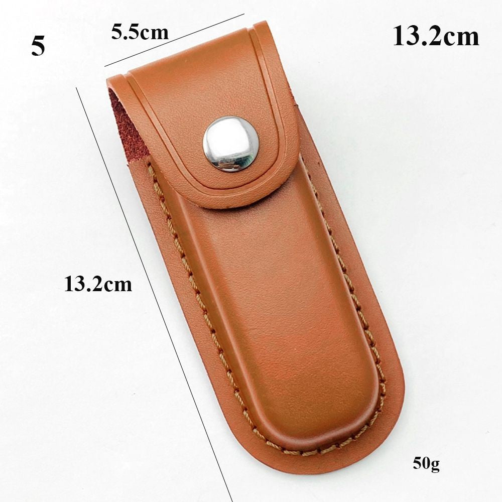 Funda para cuchillo plegable marrón, herramienta para linterna, cinturón, estuche protector, Funda de cuero, bolsillo, caza, campamento, equipo de transporte al aire libre
