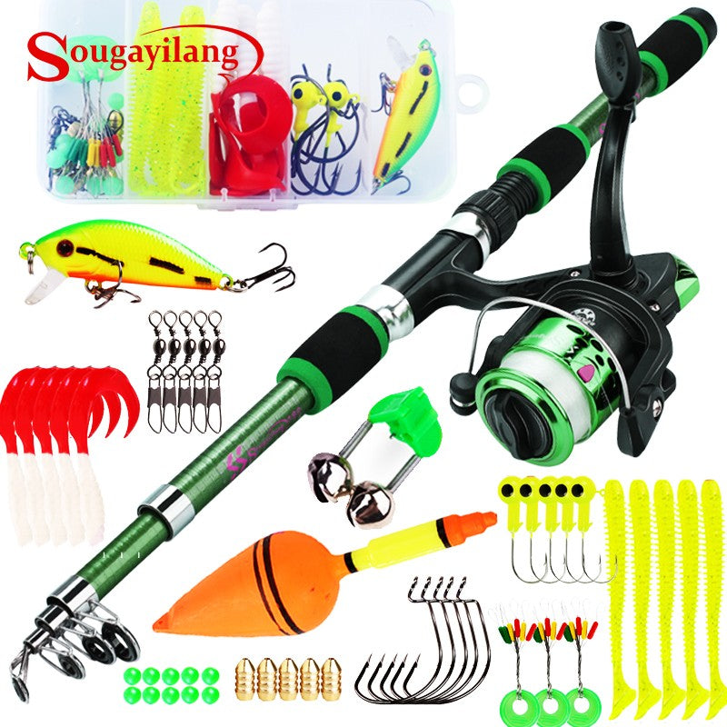 Sougayilang caña de pescar giratoria y carrete Combo1.8M caña telescópica con 5,2: 1 3BB carrete de pesca arrastre máximo 5kg Kit de pesca completo