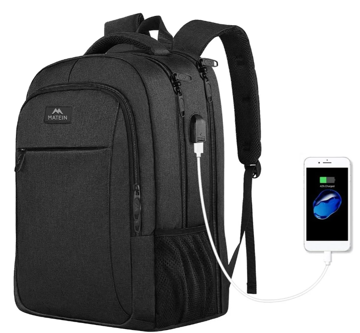 Mochila Para Laptop De 15.6 Pulgadas, Mochila De Viaje Para Laptop, Con Puerto Carga Usb, Ideal Para Negocios, Mejor Mochila Para Escolar, Antirrobo Matein 1007 Color Negro