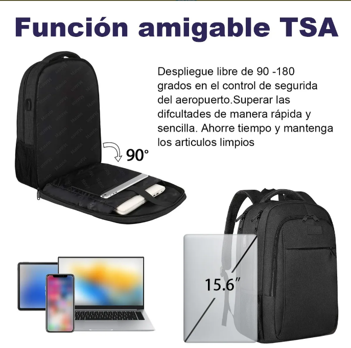 Mochila Para Laptop De 15.6 Pulgadas, Mochila De Viaje Para Laptop, Con Puerto Carga Usb, Ideal Para Negocios, Mejor Mochila Para Escolar, Antirrobo Matein 1007 Color Negro