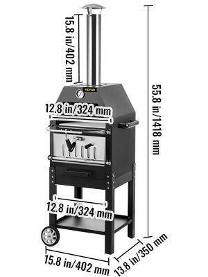 VEVOR-horno de Pizza frita de madera, horno portátil de 2 capas con ruedas y mango, ahorro de trabajo, para patio trasero, camping, parque, horneado al aire libre, 12"